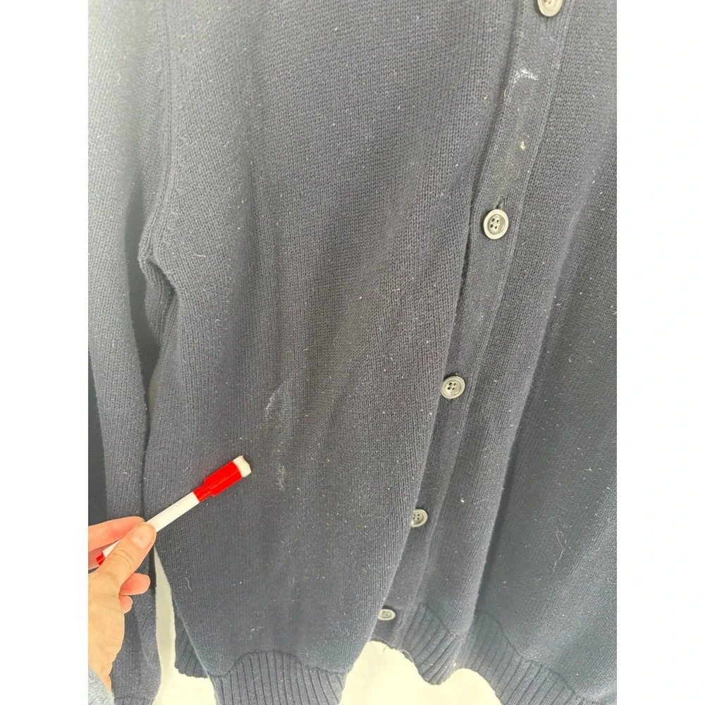 CHAPS Mens Navy Blue Button Up Cardigan Sweater Elbow Patches Size‎ L